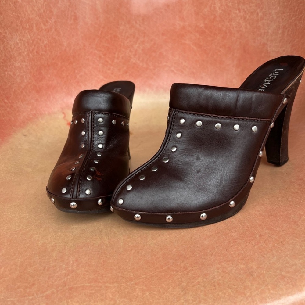 Michael Kors Brown Leather Studded Mules